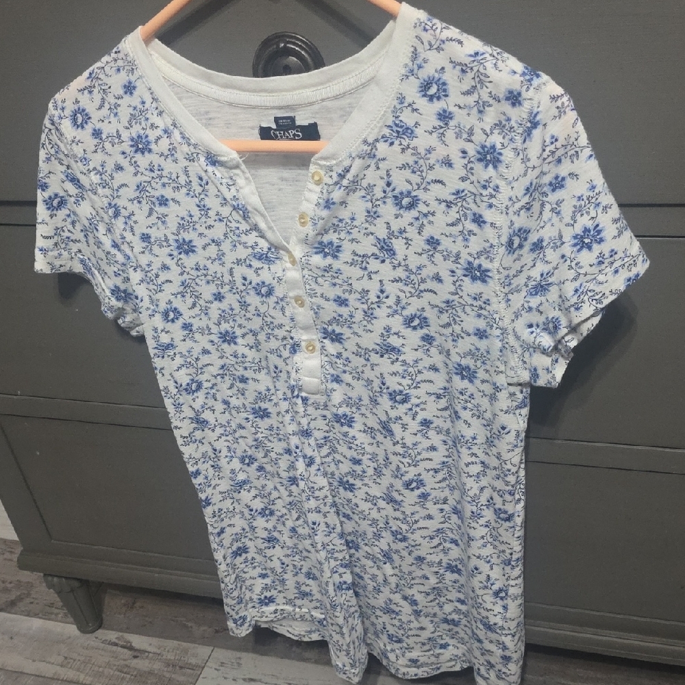 Chaps Blue and White Floral Top